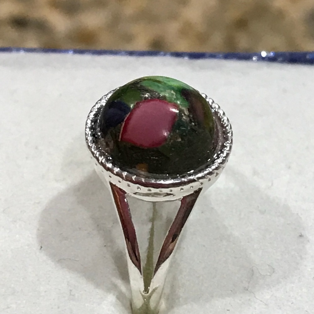 Multi Color Copper Turquoise Silver Ring - image 3